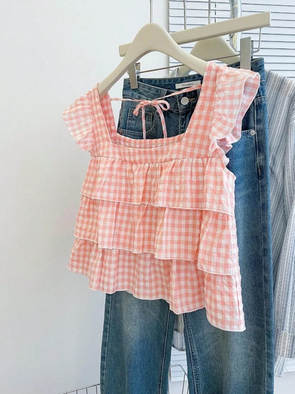 light Pink Casual Women's Cute Ruffle Hem Blouse